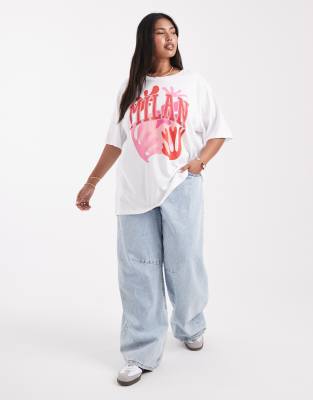 Only Curve Milan Graphic Oversized Fit T-shirt In White