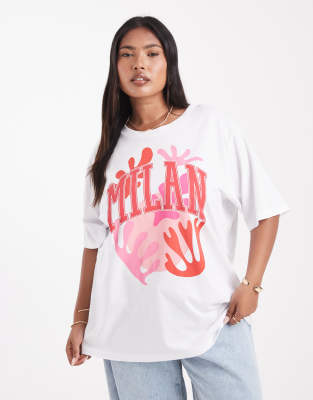 ONLY Curve - Milan - Oversize-T-Shirt in Weiß mit Grafik