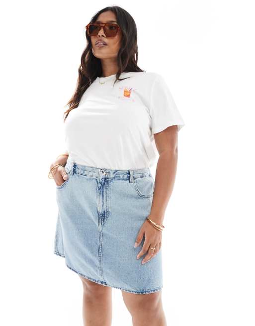 ONLY Curve - Mini-jupe en jean évasée - Bleu clair, 3 de 5
