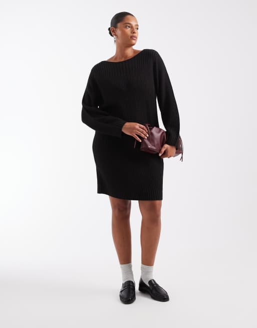 ONLY Curve mini jurk van knit met pofmouwen in zwart, 2 van 4