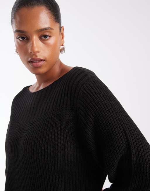 ONLY Curve mini jurk van knit met pofmouwen in zwart, 3 van 4