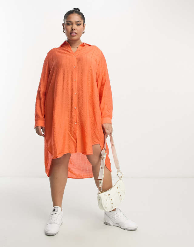 Only Curve mini shirt dress in orange