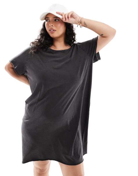 ONLY Curve mini t-shirt dress in washed black  - view 1