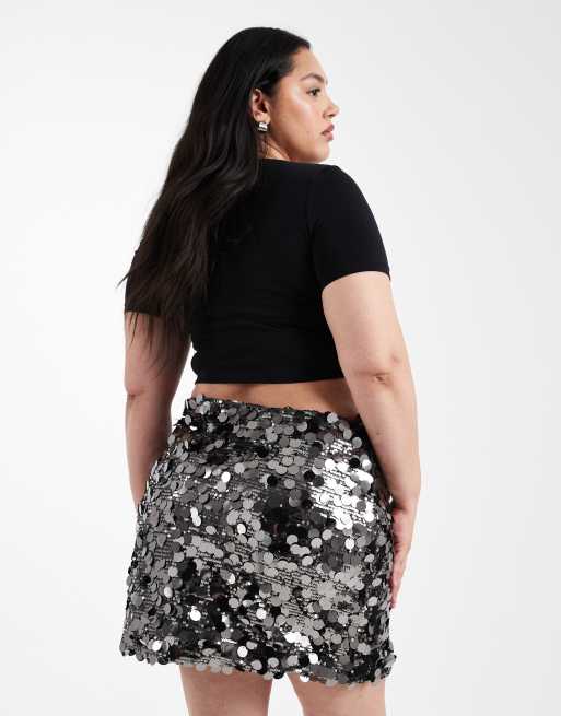 ONLY Curve - Minigonna color canna di fucile con paillettes a disco, 4 di 5