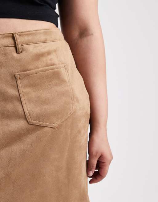 ONLY Curve - Minigonna in camoscio sintetico marrone caldo, 5 di 5