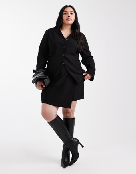 ONLY Curve - Minigonna pantalone sartoriale nero in coordinato - view 1