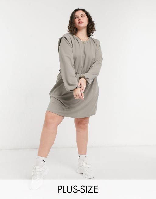 Only Curve – Minikleid aus Jersey mit markanter Schulterpartie in Grau