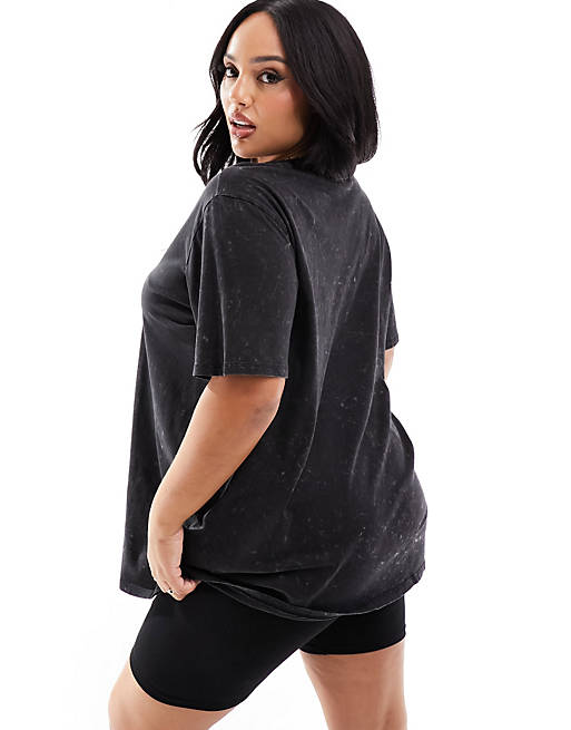 Only Curve moonlight rhinestone t-shirt in washed black | ASOS
