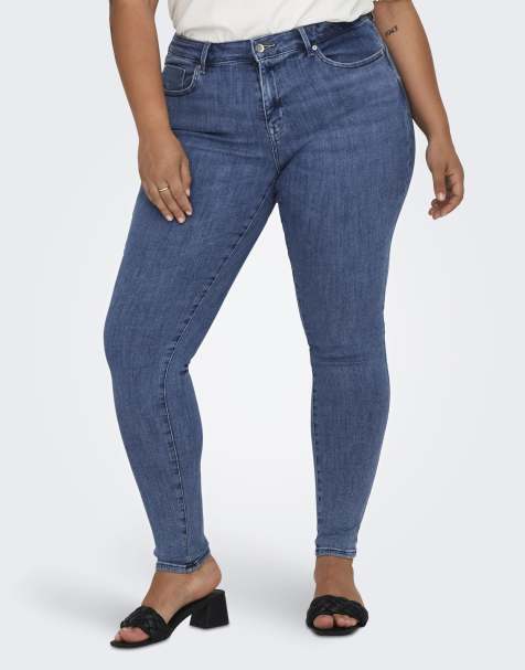 ONLY Curve – Mörka mellanblå jeans med extra smal passform - view 1