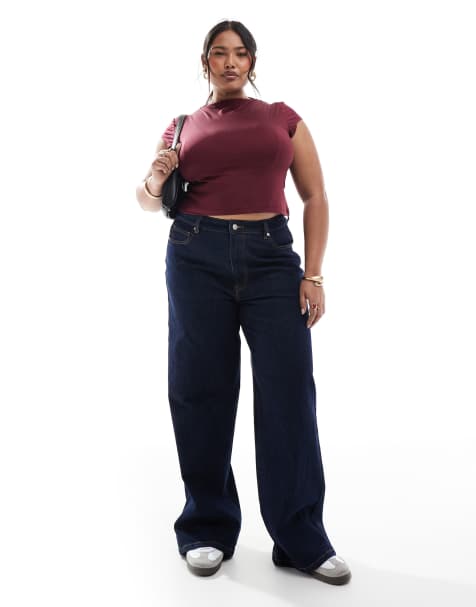 ONLY Curve – Mörkblå jeans med vida ben och hög midja - view 1