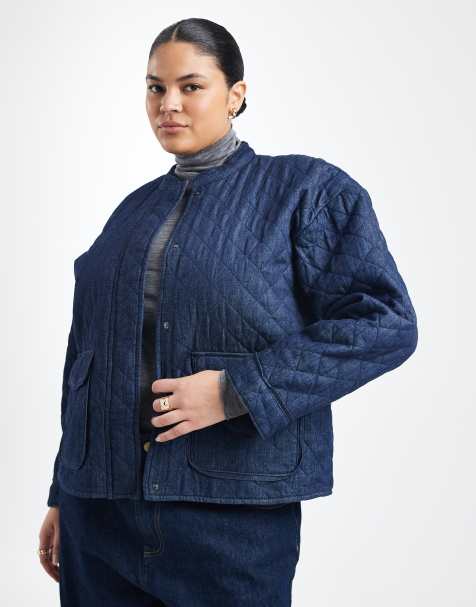 ONLY Curve – Mörkblå, quiltad jeansjacka - view 1