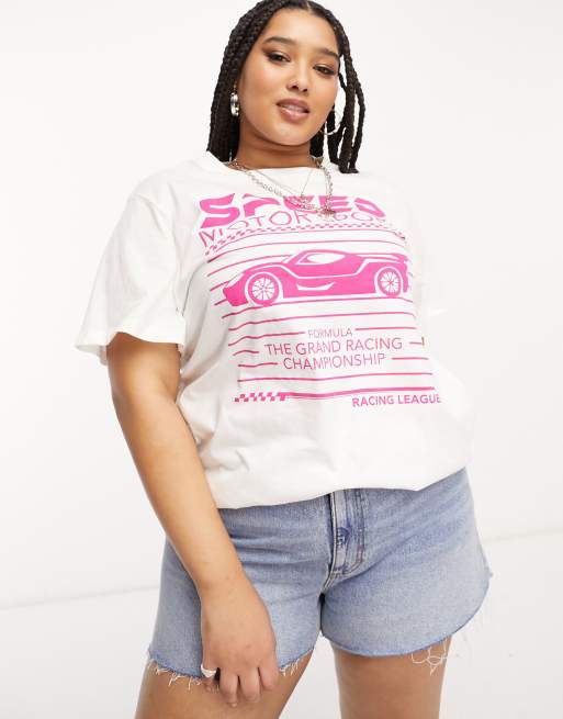 Only Curve motif front print t-shirt in white