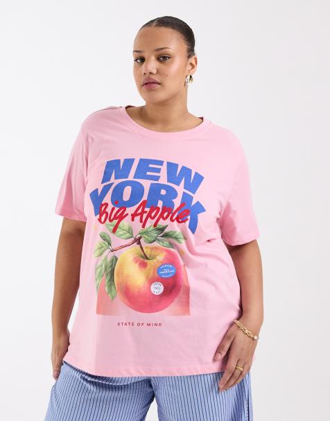 ONLY Curve New York print t-shirt in pink