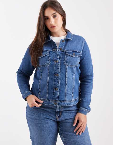 ONLY Curve denim jacket in mid blue wash  