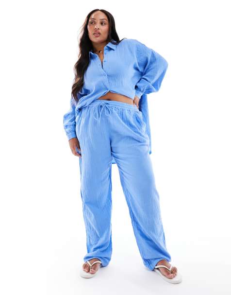 ONLY Curve cheesecloth pull on trousers co-ord in blue