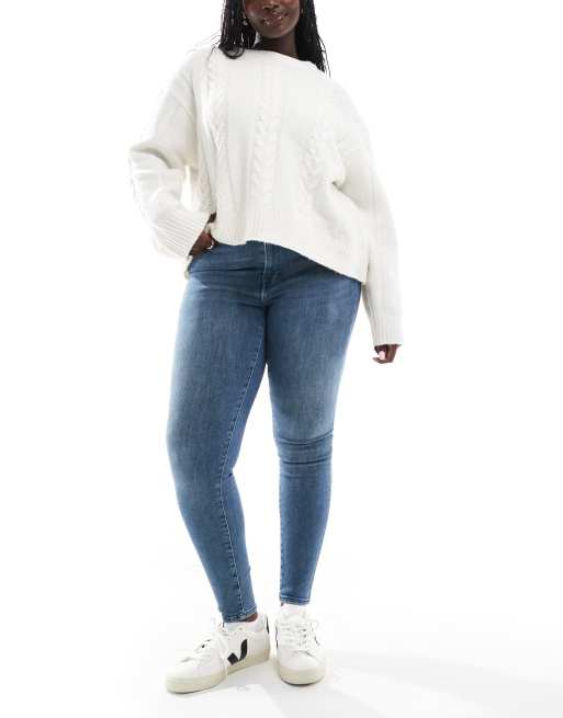ONLY Curve – Niebieskoszare jeansy o obcisłym kroju push up ze średnim stanem 