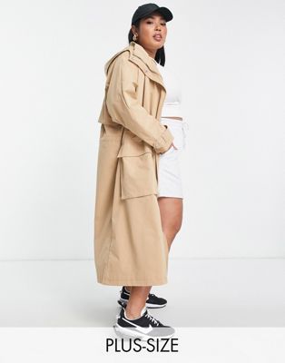 Only Curve hooded trench jacket in camel