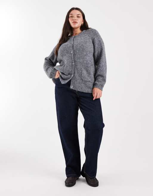 ONLY Curve o-neck pocket detail cardigan in grey, 2 of 4