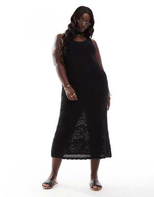 open knit maxi dress in black