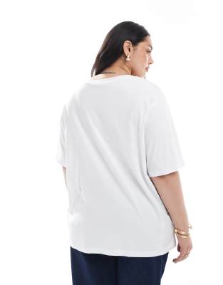 Only Curve Orange Graphic Oversized T-shirt In White