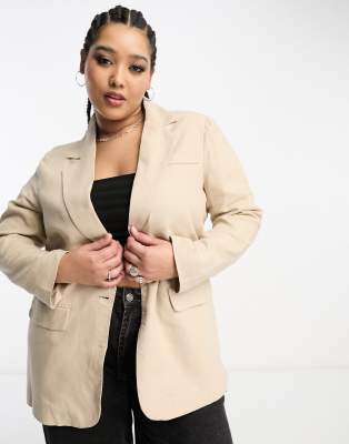 Only Curve - Oversize-Leinen-Blazer in Steingrau-Neutral