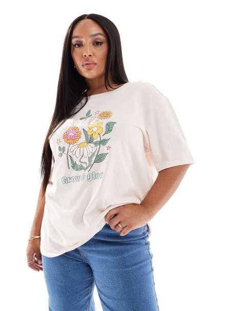 ONLY Curve – Oversize-T-Shirt in Hellrosa mit „Grow & Glow“-Print - view 1