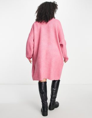 Only Curve oversized cable knit mini sweater dress in pink | ASOS
