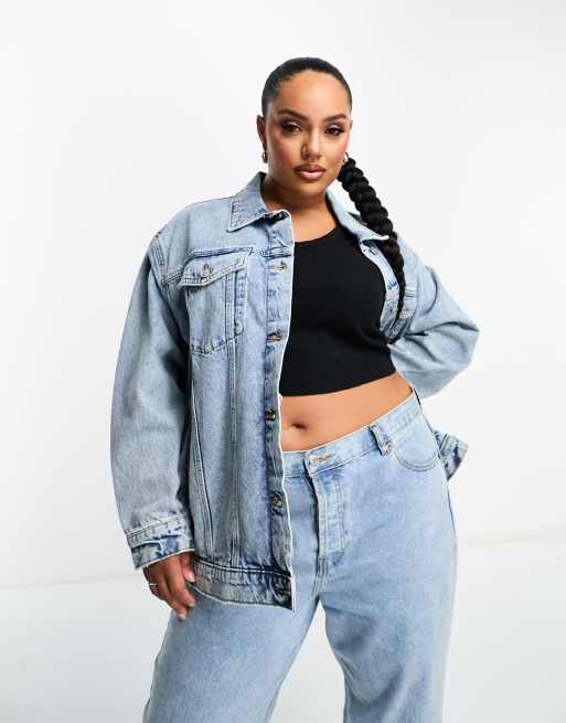 Only Curve oversized denim jacket in light blue | ASOS