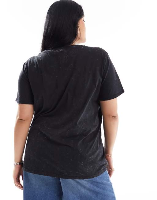ONLY Curve oversized embellished graphic t-shirt in washed black , 4 of 4