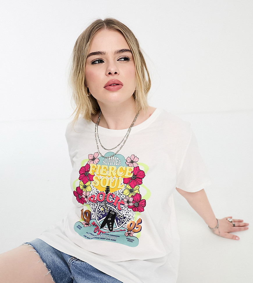 Only Curve oversized graphic t-shirt in white