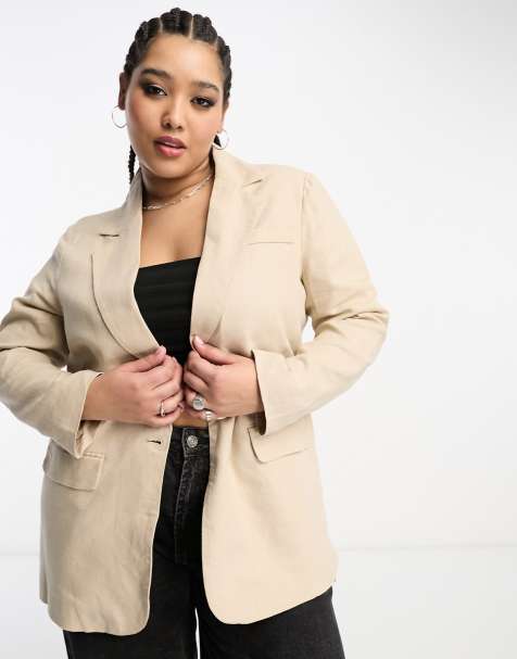 Only Curve oversized linen blazer in stone - view 1