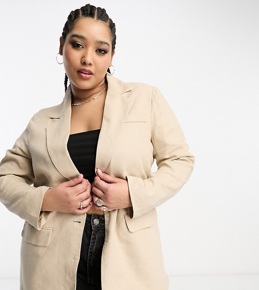 Only Curve oversized linen blazer in stone-Neutral