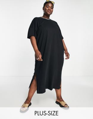 Only Curve oversized maxi t-shirt dress in black