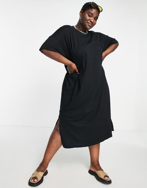 Only Curve oversized maxi t shirt dress in black ASOS