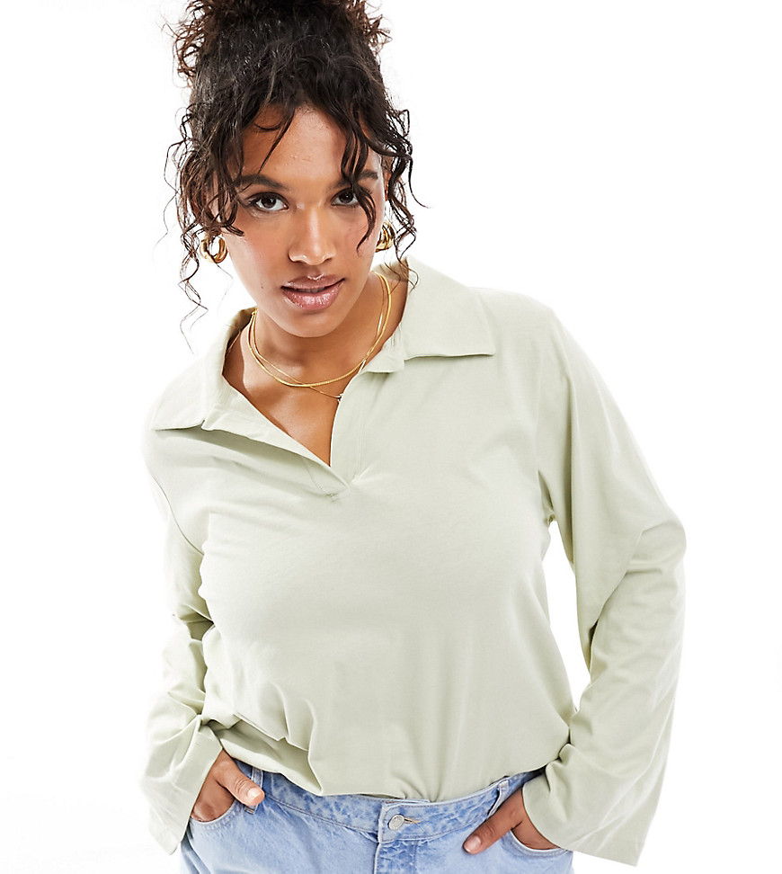 oversized polo top in light sage-Green