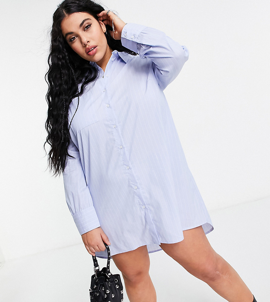 Only Curve Oversized Shirt Dress In Blue Stripe-blues