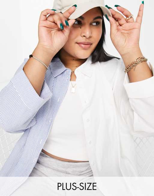 Only Curve - Oversized skjorte med splejset design og hvide/blå striber