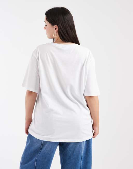 ONLY Curve - Oversized T-shirt met grafische print met bloemen in wit, 4 van 4