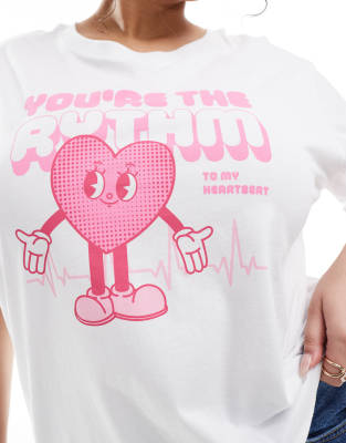 Only Curve Oversized T-shirt With Heart Graphic In White