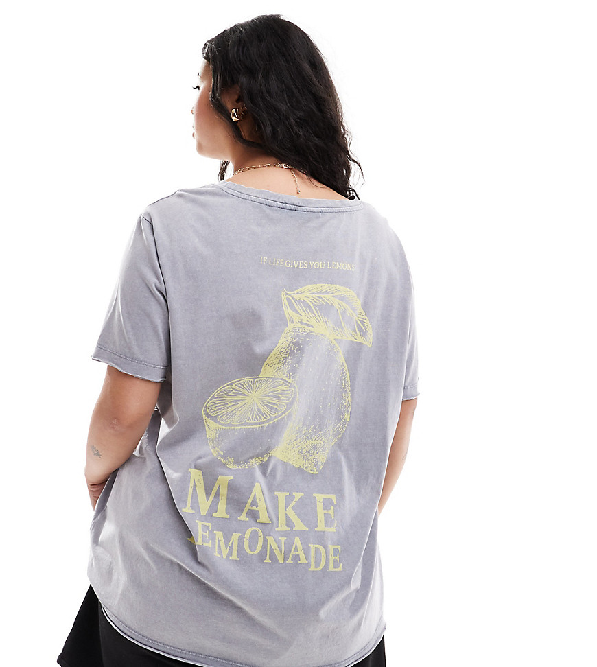 Only Curve Oversized T-shirt With Lemonade Back Print In Washed Gray