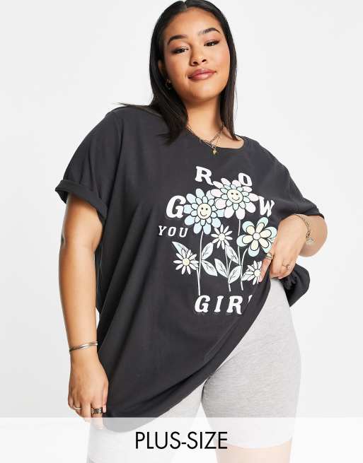 Womens Yours Curve Printed T-Shirt - Black