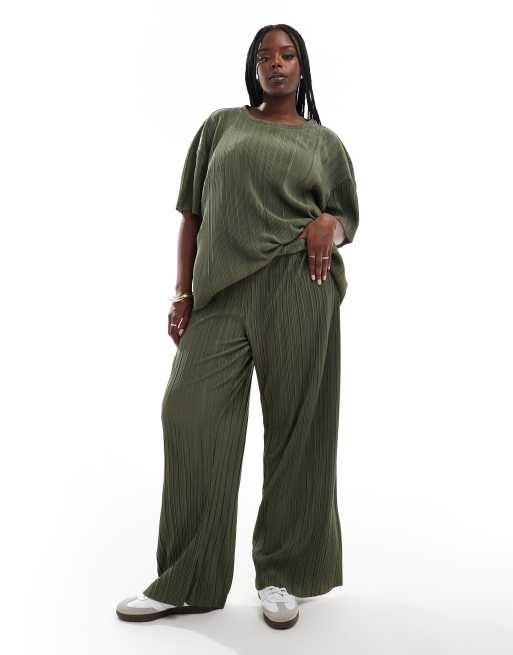 ONLY Curve - Pantalon ample plissé d'ensemble - Kaki