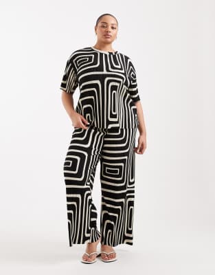 Pantalon d'ensemble ample en tissu plissé à imprimé abstrait - Noir 50-52