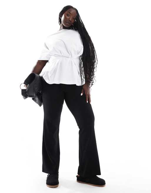 Only Curve - Pantalon évasé et côtelé à taille haute - Noir