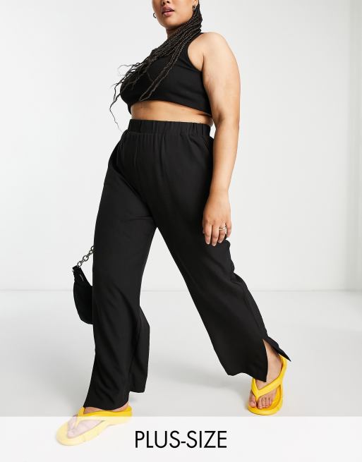 Only Curve - Pantalon fendu sur le côté - Noir