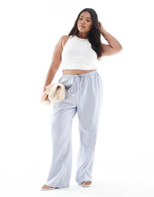 Pantalon large noué à la taille - Bleu clair rayé 44