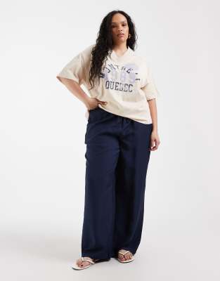 Pantalon texturé à taille haute - Bleu marine 44