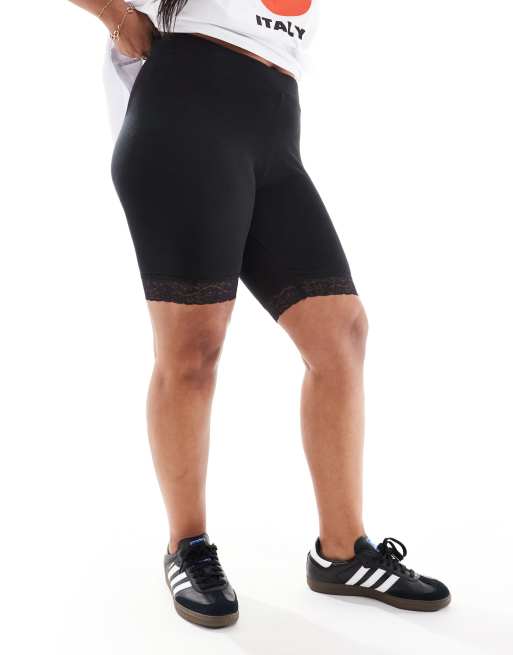 ONLY Curve Pantaloncini leggings neri con finiture in pizzo ASOS