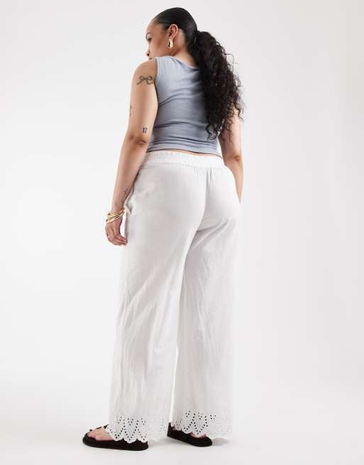 ONLY Curve - Pantaloni in 100% cotone bianchi con ricamo, 5 di 5