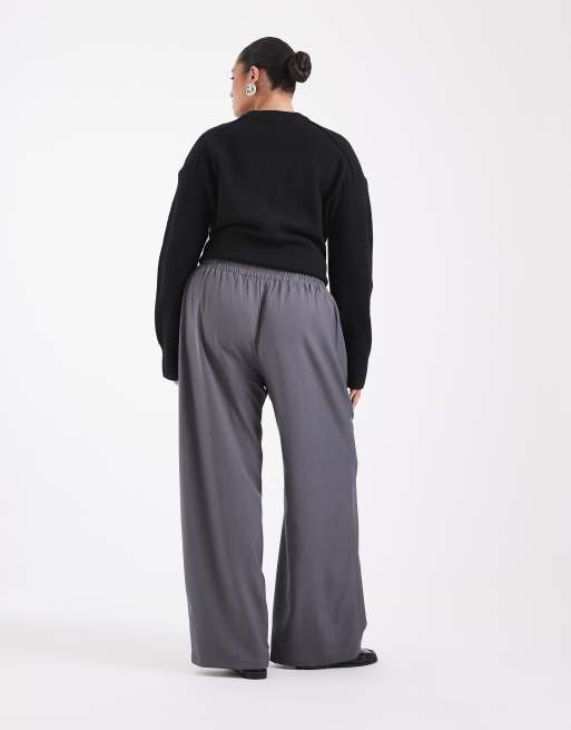 ONLY Curve pantaloni sartoriali a gamba larga in grigio scuro, 3 di 5